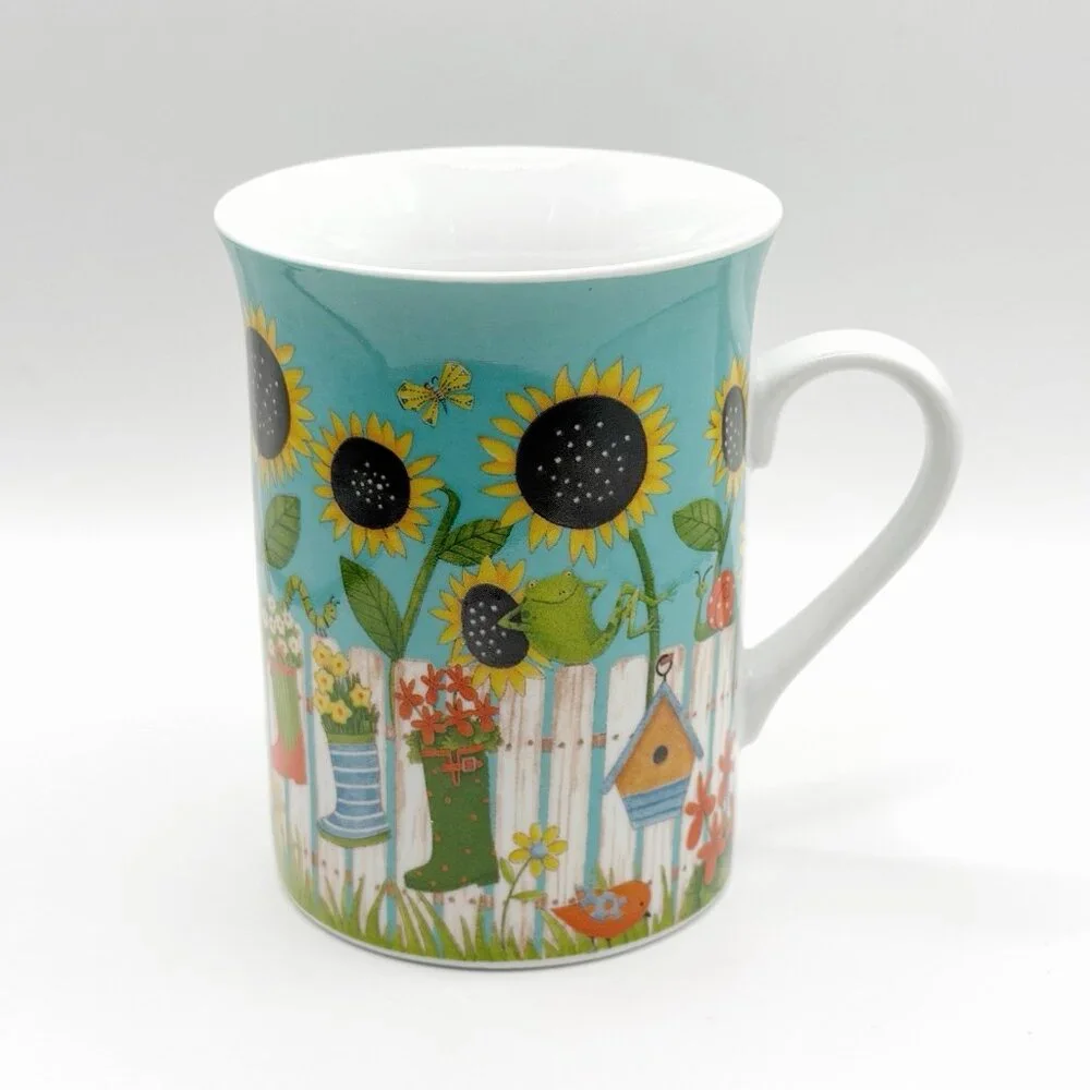 Debbie Mumm Coffee Floral Mug Sunflowers Cat Picket‎ Fence County Porcelain Cup